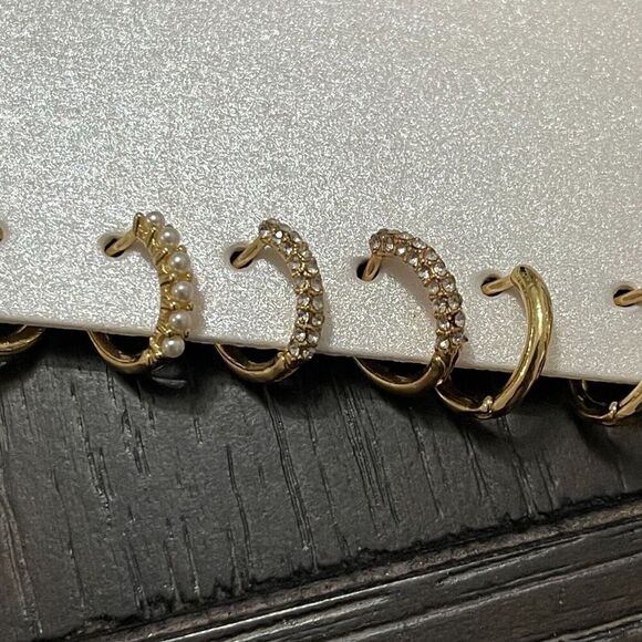 SUGARFIX by BaubleBar Crystal Gold and Pearl Hoop Earring 3-pc. Set NWT - Picture 4 of 5